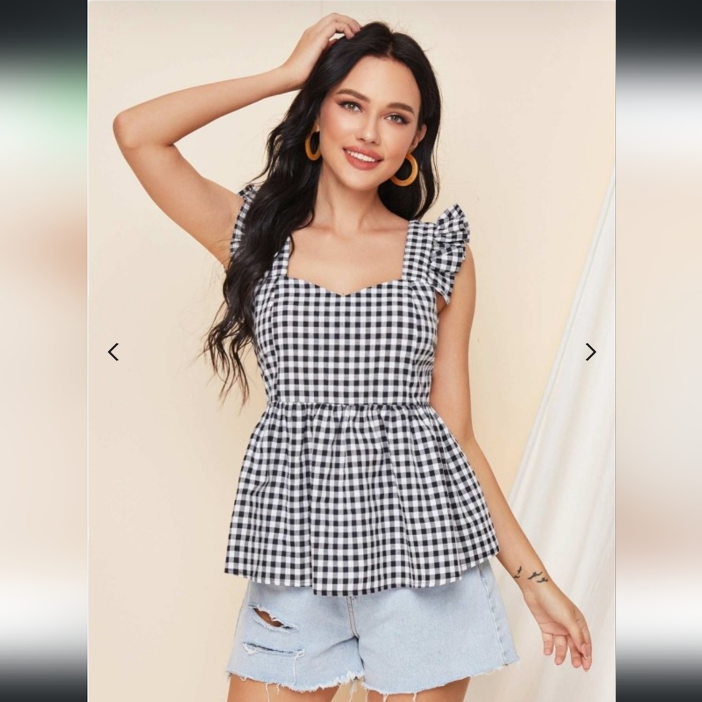 SHEIN Gingham Ruffle Hem Cami Top